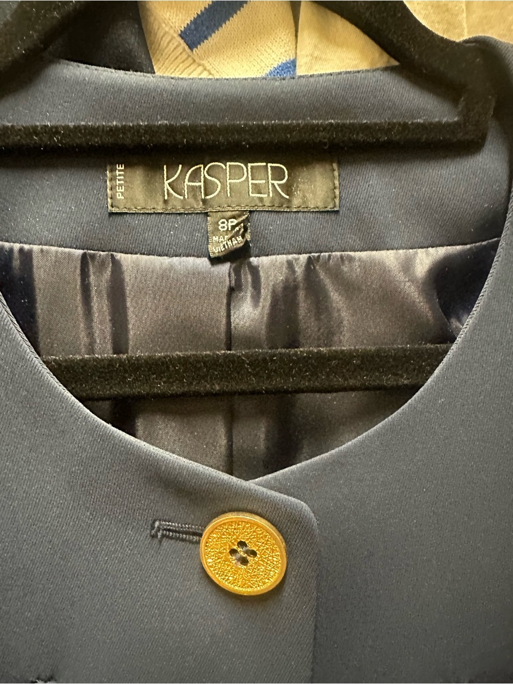 Kasper Petite Navy Dress Shirt with Gold Decorative Button